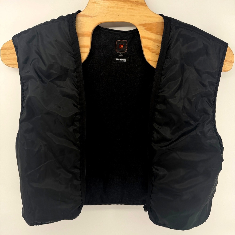 LW Mens XL Thinsulate Insulated Puffer Vest Liner Black Wool Blend Lining